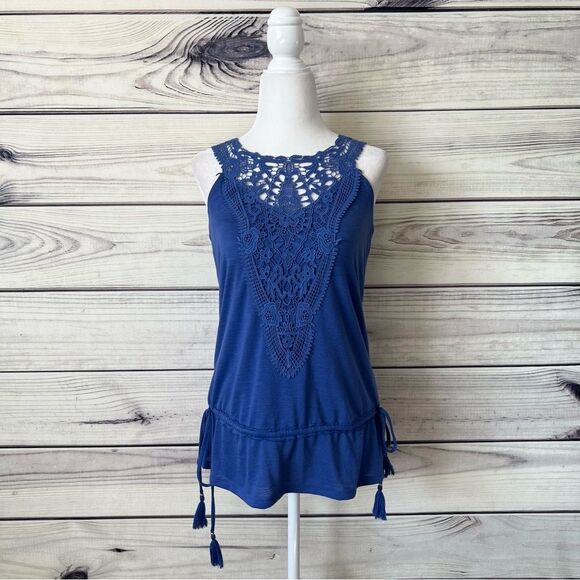 WHBM Blue-Purple Crochet Lace Drawstring Waist Tank Top - Picture 1 of 10